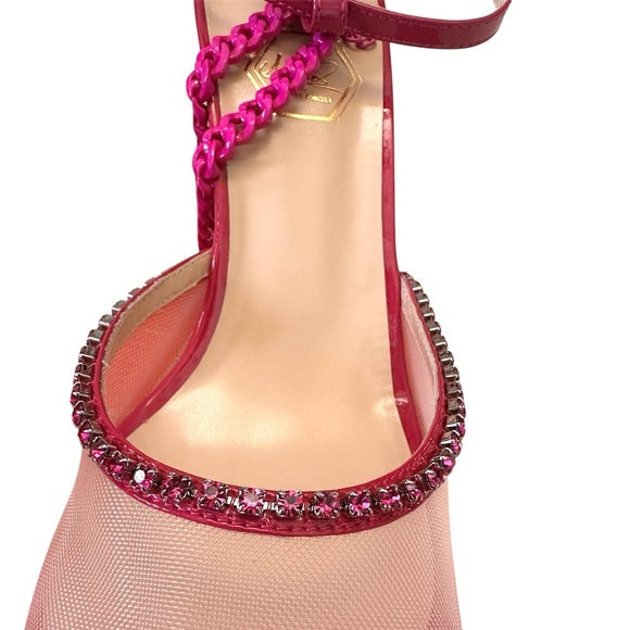 Nalebe Nude & Pink Stellar Mesh Rhinestone Chain Wildcard Pump 7 - Picture 3 of 10